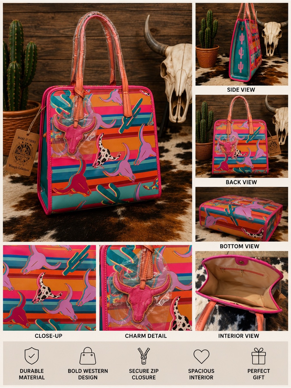 Vibrant Pink & Teal Western Stripe Tote Bag